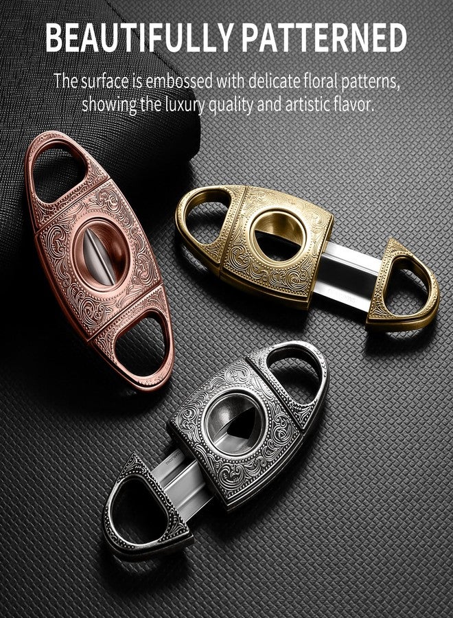 HANCIGAR V-Cut Cigar Cutter Stainless Steel Vintage Carved Cigar Guillotine Scissors Sharp Edge with Gift Box (Bronze) Gifts for Men - Image 2