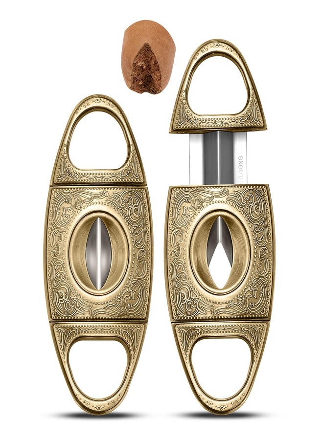 HANCIGAR V-Cut Cigar Cutter Stainless Steel Vintage Carved Cigar Guillotine Scissors Sharp Edge with Gift Box (Bronze) Gifts for Men - Image 1