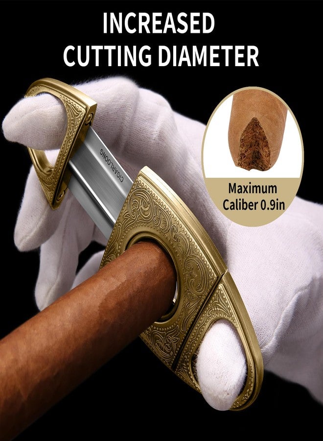 HANCIGAR V-Cut Cigar Cutter Stainless Steel Vintage Carved Cigar Guillotine Scissors Sharp Edge with Gift Box (Bronze) Gifts for Men - Image 3