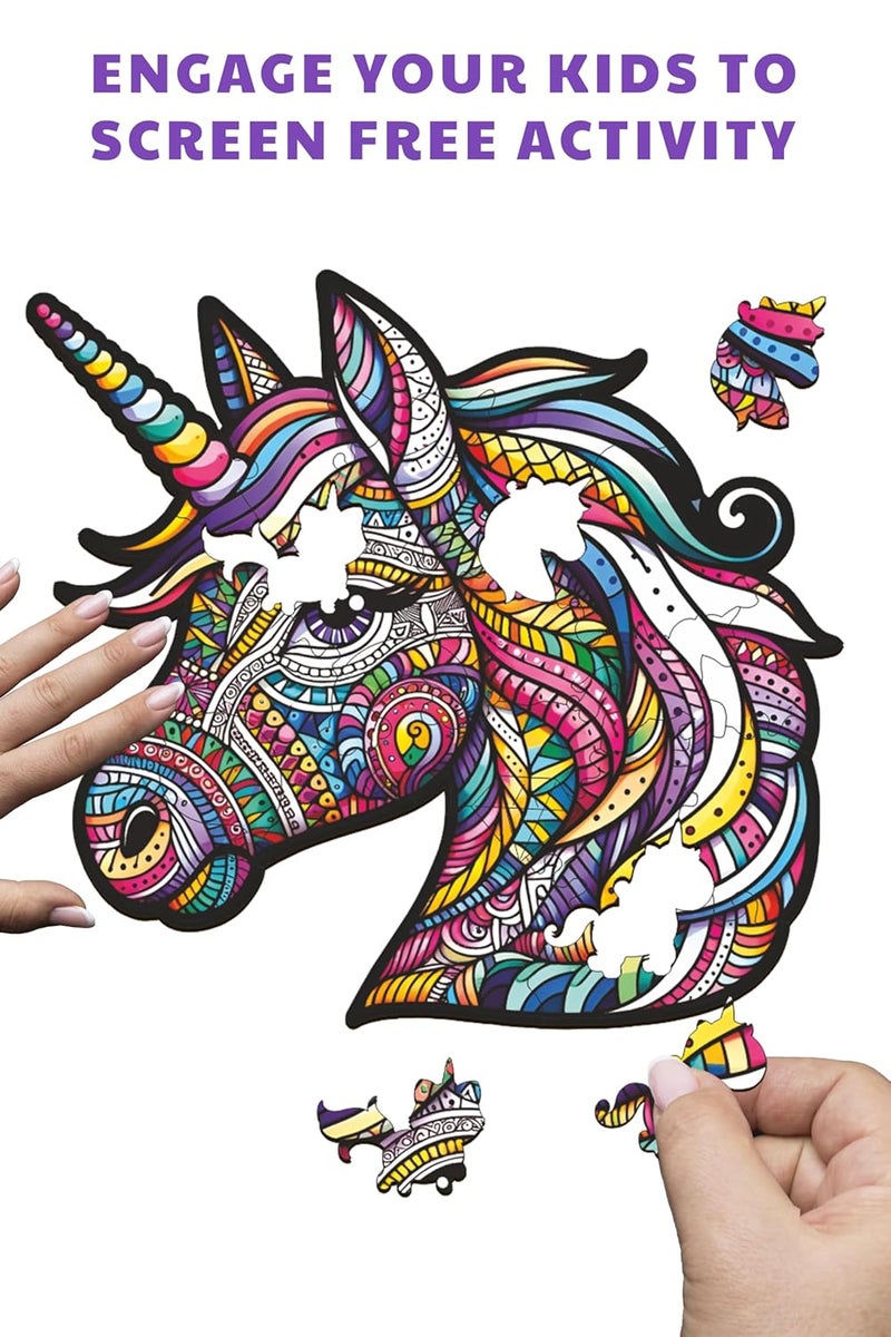 Webby Unicorn Jigsaw Puzzle | Majestic Colourful Wooden Animal | Travel Game | Zentangle Art Design Wooden Puzzle Toy for Kids and Adults (26Pieces) - Image 2