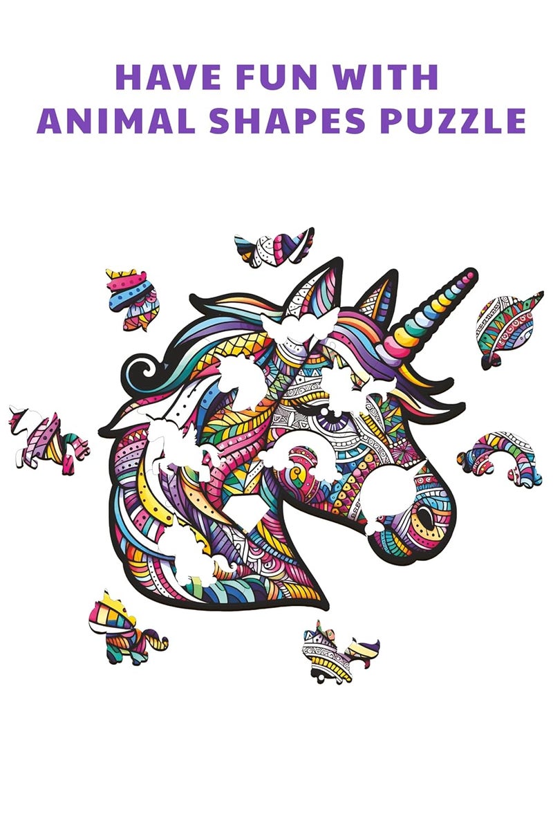 Webby Unicorn Jigsaw Puzzle | Majestic Colourful Wooden Animal | Travel Game | Zentangle Art Design Wooden Puzzle Toy for Kids and Adults (26Pieces) - Image 3