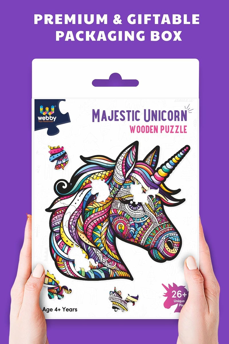 Webby Unicorn Jigsaw Puzzle | Majestic Colourful Wooden Animal | Travel Game | Zentangle Art Design Wooden Puzzle Toy for Kids and Adults (26Pieces) - Image 5