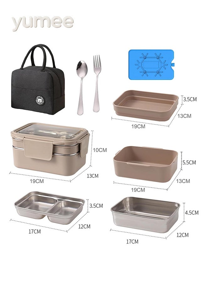 yumee Bento Box, Lunch Box with Insulated Bag, Ice Pack & Cutlery – Stainless Steel Thermal Food Container, Leak-Proof with Double Seal – Ideal for Office, School, Travel & Outdoor Meals - Image 2