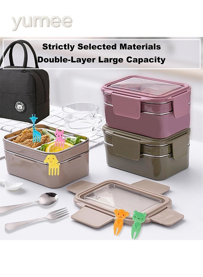 yumee Bento Box, Lunch Box with Insulated Bag, Ice Pack & Cutlery – Stainless Steel Thermal Food Container, Leak-Proof with Double Seal – Ideal for Office, School, Travel & Outdoor Meals - Image 4