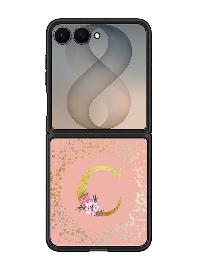 Stylizedd Rugged Case for Samsung Galaxy Z Flip8- Slim Fit Hybrid Rubber Cover Floral Monogram - C (Rose Pink)