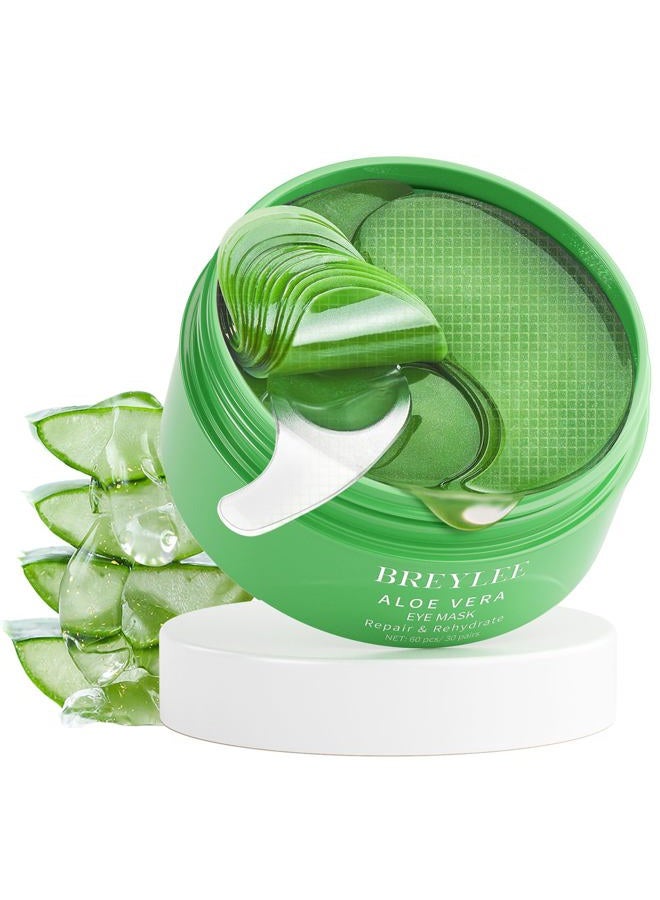 Breylee أقنعة العين من الألوة فيرا - 60 قطعة - تقليل انتفاخ العينين والهالات السوداء، شد وتحسين بشرة تحت العين، مستخلصات طبيعية نقية لمظهر شاب وتقليل الخطوط الدقيقة والتجاعيد. - Image 1
