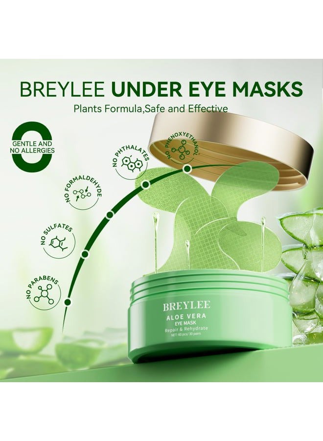 Breylee أقنعة العين من الألوة فيرا - 60 قطعة - تقليل انتفاخ العينين والهالات السوداء، شد وتحسين بشرة تحت العين، مستخلصات طبيعية نقية لمظهر شاب وتقليل الخطوط الدقيقة والتجاعيد. - Image 5