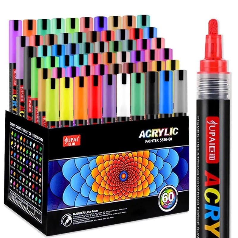 Schmidt Acrylic markers Paint Marker Pens, Colors Premium Waterproof Permanent Paint Art Marker Medium Pen Set for Rock Painting,DIY Craft (60) - Image 1