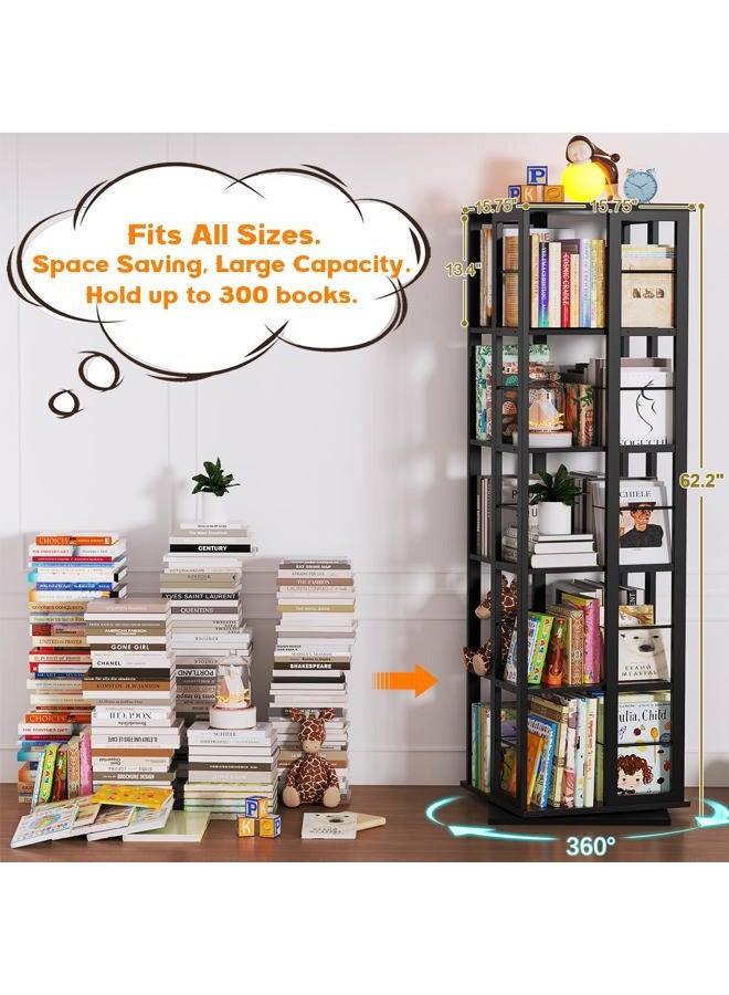 Aheaplus Rotating Bookshelf, Corner Bookcase, 360 Display Wood Spinning Bookshelves, Floor Standing Bookcases Narrow Shelf, 5 Tiers, Black - Image 5