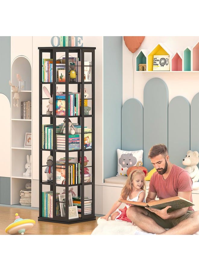 Aheaplus Rotating Bookshelf, Corner Bookcase, 360 Display Wood Spinning Bookshelves, Floor Standing Bookcases Narrow Shelf, 5 Tiers, Black - Image 3
