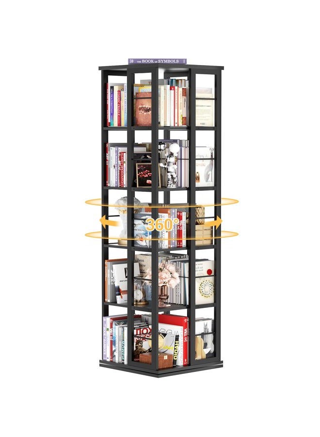 Aheaplus Rotating Bookshelf, Corner Bookcase, 360 Display Wood Spinning Bookshelves, Floor Standing Bookcases Narrow Shelf, 5 Tiers, Black - Image 1