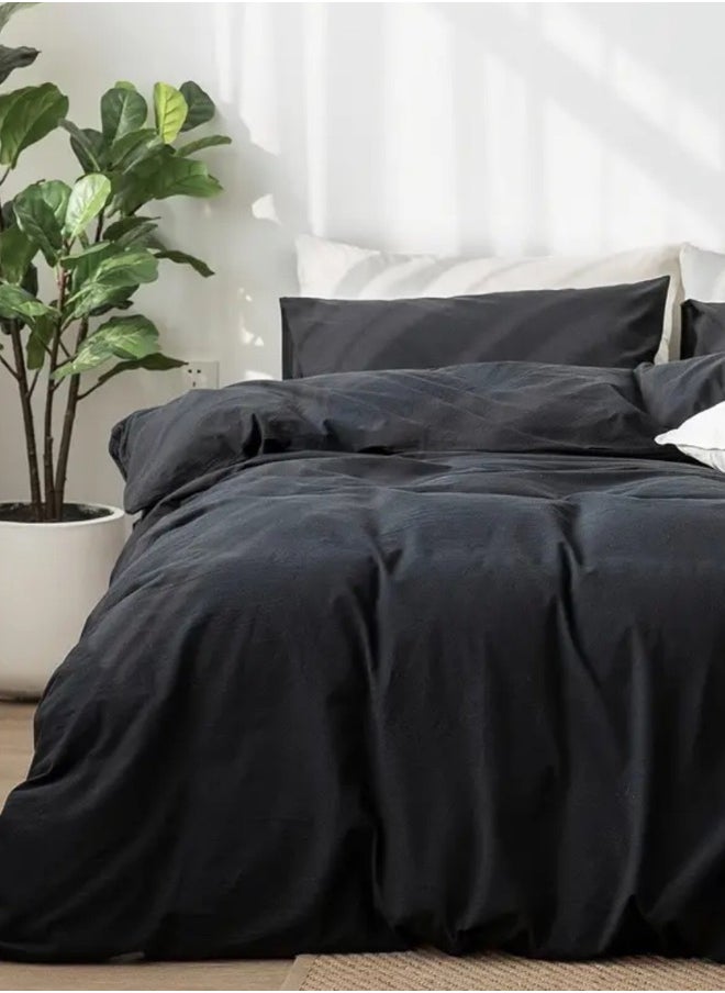 LUNA Home Single Size 4-Piece Premium Quality Bedding Set in Solid Black, No Filler Included.  - Image 1