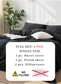 LUNA Home Single Size 4-Piece Premium Quality Bedding Set in Solid Black, No Filler Included.  - Image 2