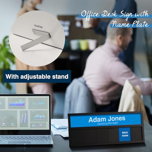 EliteSign Name Plate for Desk& Office Door Sign, 6 Options Do Not Disturb, In A Meeting, Out of Office, Working Remotely, Please Knock, Stick or Stand with Desk Name Plate, Brushed Silver no icon - Image 5