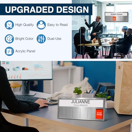 EliteSign Name Plate for Desk& Office Door Sign, 6 Options Do Not Disturb, In A Meeting, Out of Office, Working Remotely, Please Knock, Stick or Stand with Desk Name Plate, Brushed Silver no icon - Image 2