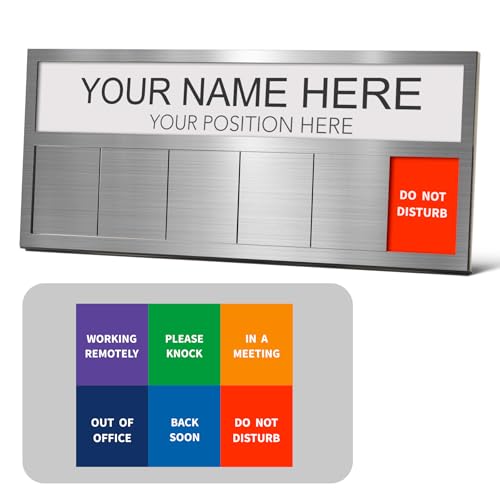 EliteSign Name Plate for Desk& Office Door Sign, 6 Options Do Not Disturb, In A Meeting, Out of Office, Working Remotely, Please Knock, Stick or Stand with Desk Name Plate, Brushed Silver no icon - Image 1