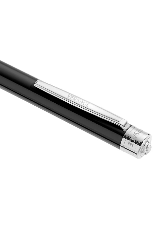 VERSACE Pirene Black Silver Stainless Steel Pen with Blue Ink for Men