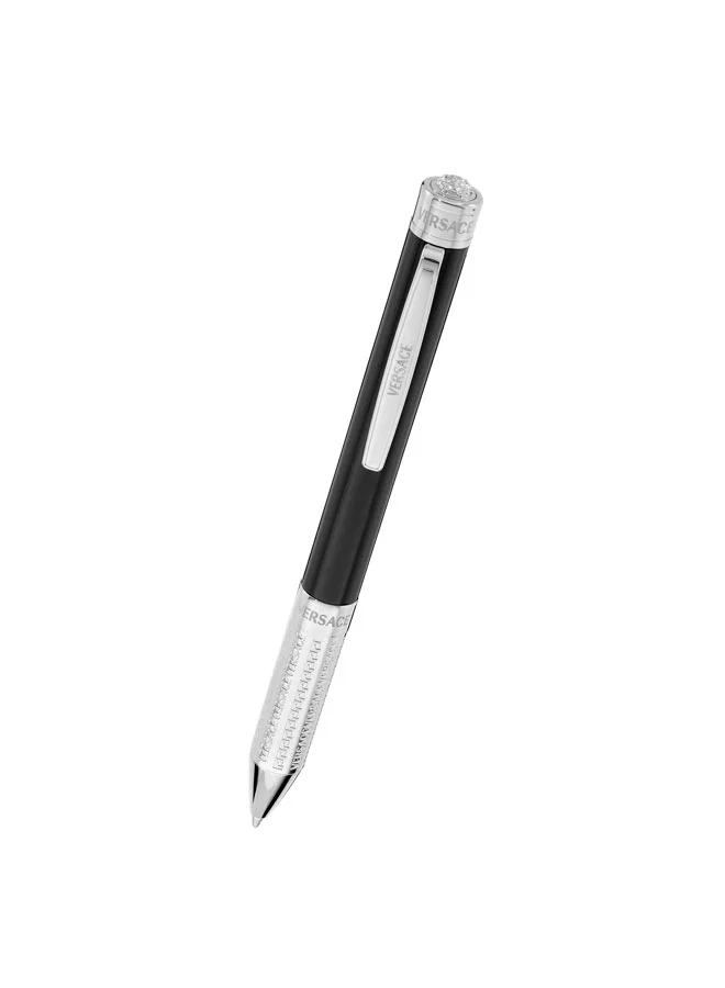 VERSACE Pirene Black Silver Stainless Steel Pen with Blue Ink for Men