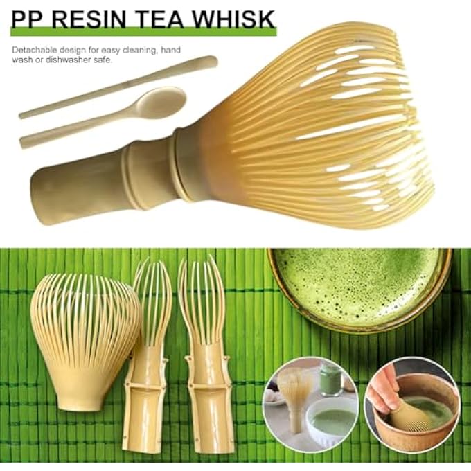 OUGETHER Resin Matcha Whisk Chasen Brush Tools For Matcha Green Tea Powder Reusable Powder Whisk Prepare Japanese Matcha Tea YellowSet - Image 3