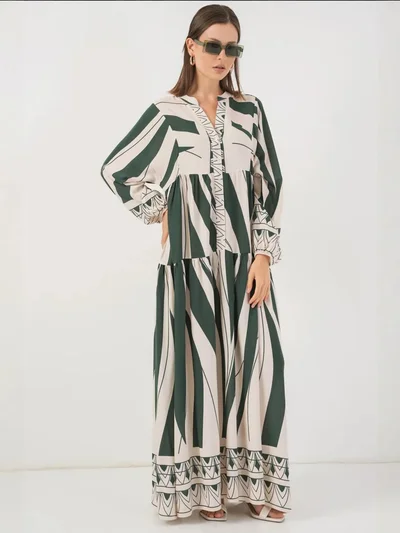 BIG DART BDART Printed V-Neck Maxi Dress with Button Closure