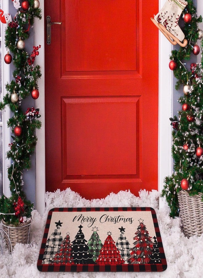 Tinideya سجادة باب Tinideya Merry Christmas مقاس 17 × 29 بوصة، سجادة باب أمامية بنقشة شجرة عيد الميلاد، سجادة باب مزخرفة بنقشة مربعات الجاموس، سجادة باب مانعة للانزلاق، ديكور سجادة باب لمدخل المنزل، أرضية الفناء، الشرفة (نقشة مربعات حمراء وسوداء). - Image 3