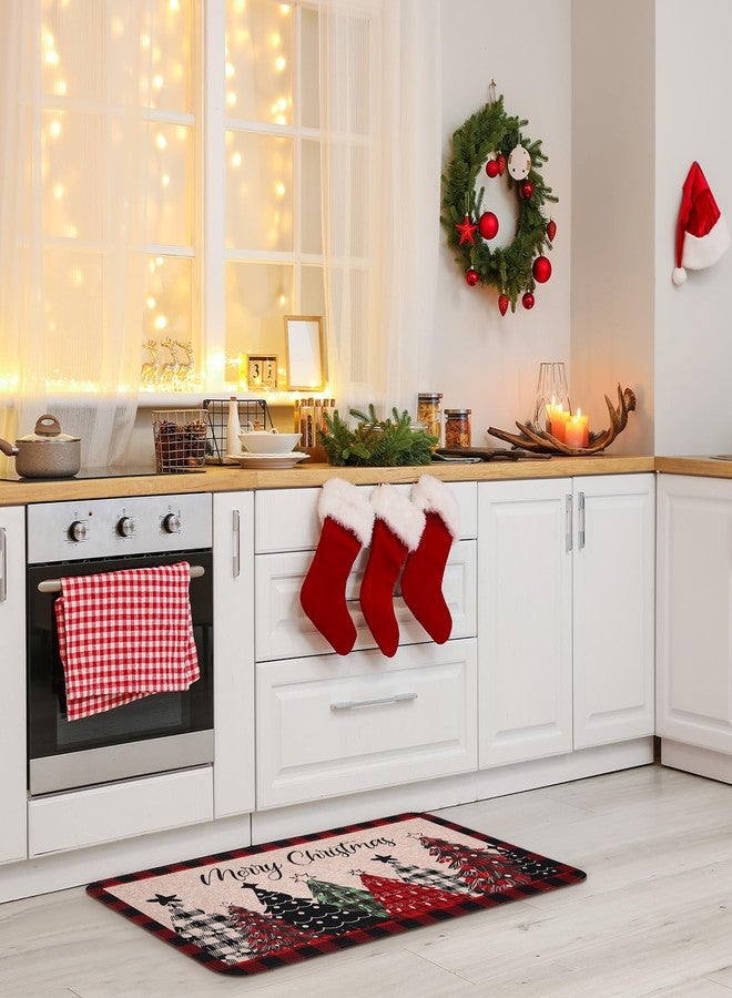 Tinideya سجادة باب Tinideya Merry Christmas مقاس 17 × 29 بوصة، سجادة باب أمامية بنقشة شجرة عيد الميلاد، سجادة باب مزخرفة بنقشة مربعات الجاموس، سجادة باب مانعة للانزلاق، ديكور سجادة باب لمدخل المنزل، أرضية الفناء، الشرفة (نقشة مربعات حمراء وسوداء). - Image 5