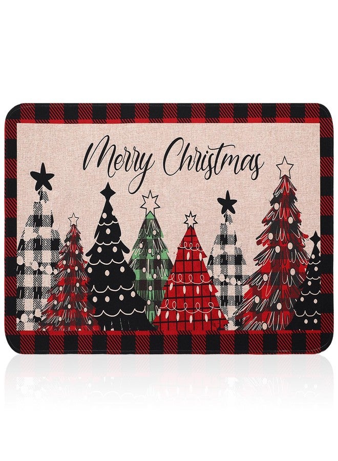 Tinideya سجادة باب Tinideya Merry Christmas مقاس 17 × 29 بوصة، سجادة باب أمامية بنقشة شجرة عيد الميلاد، سجادة باب مزخرفة بنقشة مربعات الجاموس، سجادة باب مانعة للانزلاق، ديكور سجادة باب لمدخل المنزل، أرضية الفناء، الشرفة (نقشة مربعات حمراء وسوداء). - Image 1