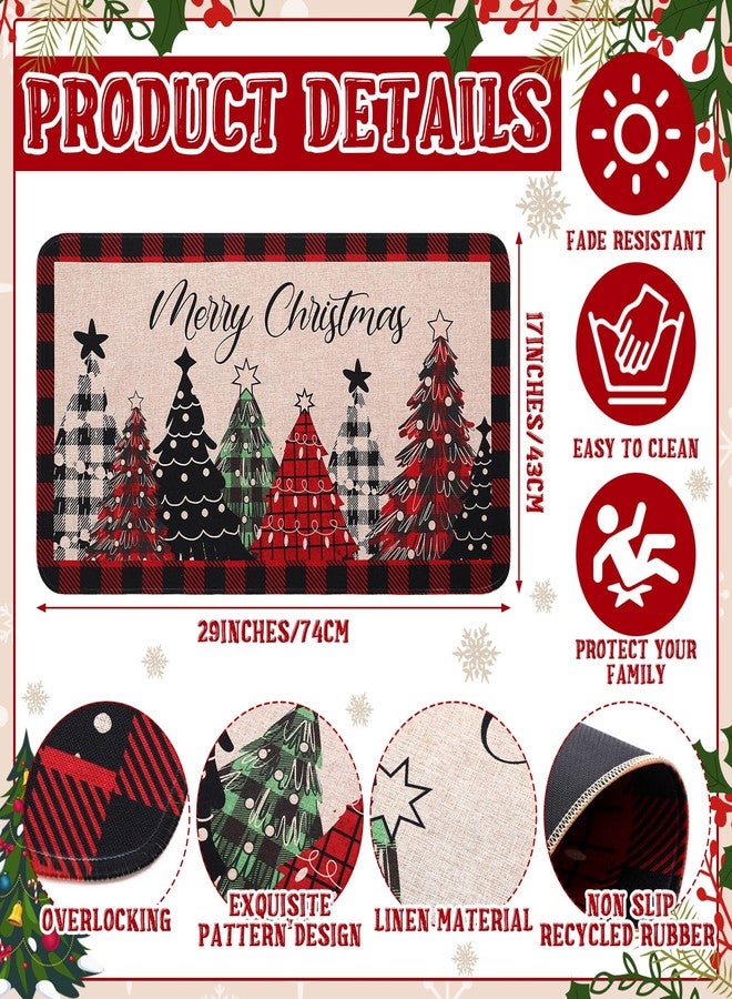 Tinideya سجادة باب Tinideya Merry Christmas مقاس 17 × 29 بوصة، سجادة باب أمامية بنقشة شجرة عيد الميلاد، سجادة باب مزخرفة بنقشة مربعات الجاموس، سجادة باب مانعة للانزلاق، ديكور سجادة باب لمدخل المنزل، أرضية الفناء، الشرفة (نقشة مربعات حمراء وسوداء). - Image 2