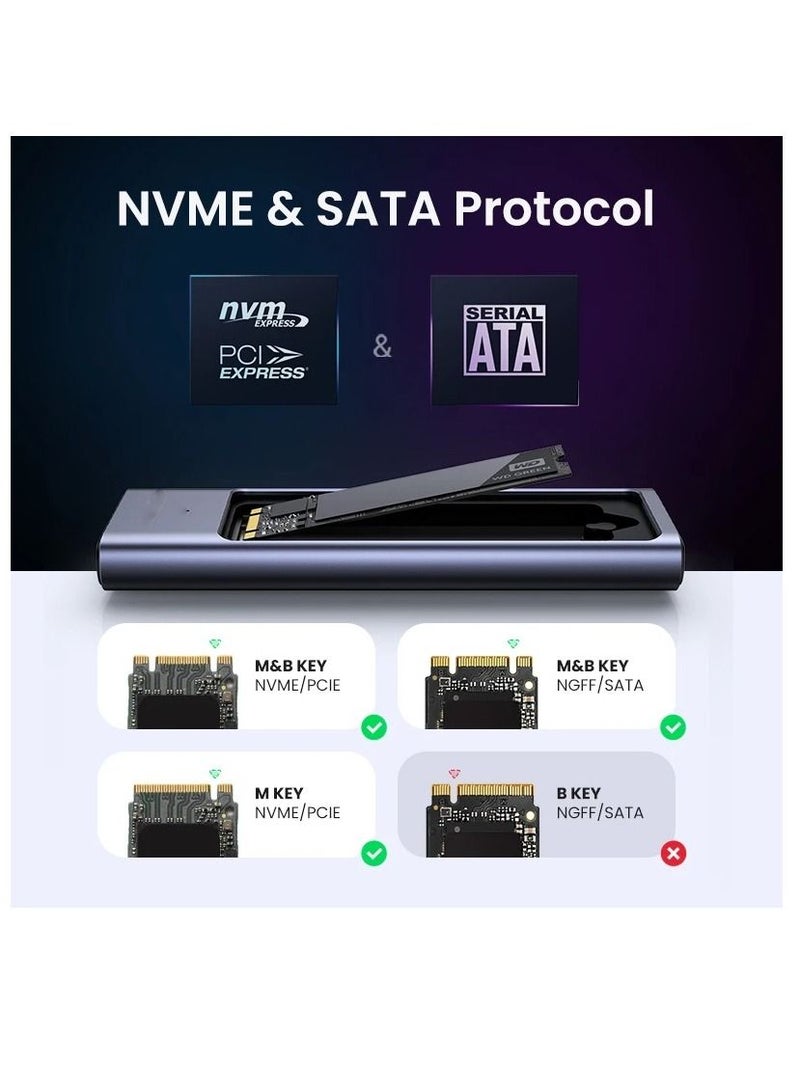 M2 SSD Case M.2 NVMe SATA SSD Enclosure Adapter 10Gbps USB 3.2 Gen2 USB C External Enclosure Supports M and BM Keys  - Image 3