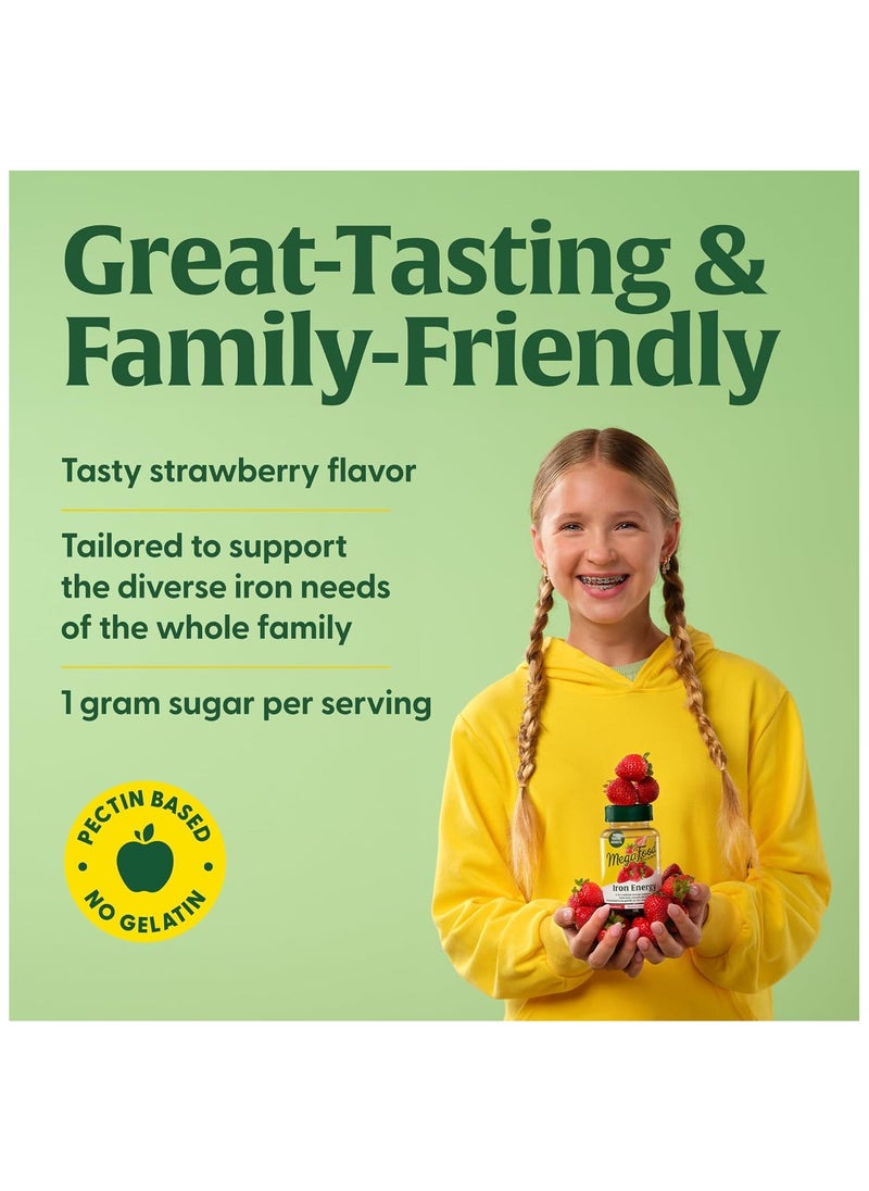 MegaFood MegaFood Iron Energy Gummies - Vegan & Gluten-Free Iron supplement for women, men, teens & kids with Vitamin B12 & B6, from The makers of Blood Builder Iron Supplement, Strawberry flavor - 60 gummies  - Image 4