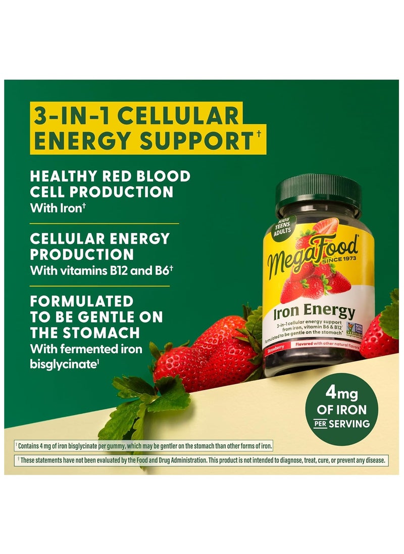 MegaFood MegaFood Iron Energy Gummies - Vegan & Gluten-Free Iron supplement for women, men, teens & kids with Vitamin B12 & B6, from The makers of Blood Builder Iron Supplement, Strawberry flavor - 60 gummies  - Image 5