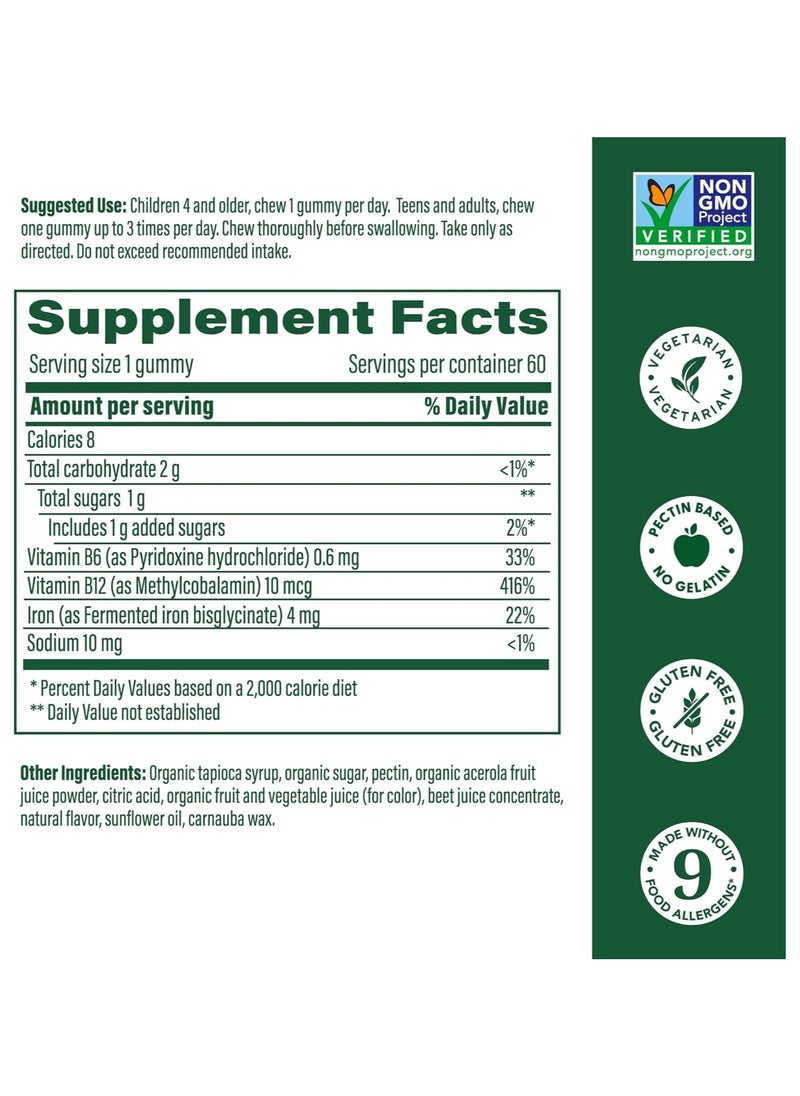 MegaFood - MegaFood Iron Energy Gummies - Vegan & Gluten-Free Iron supplement for women, men, teens & kids with Vitamin B12 & B6, from The makers of Blood Builder Iron Supplement, Strawberry flavor - 60 gummies - Image 1