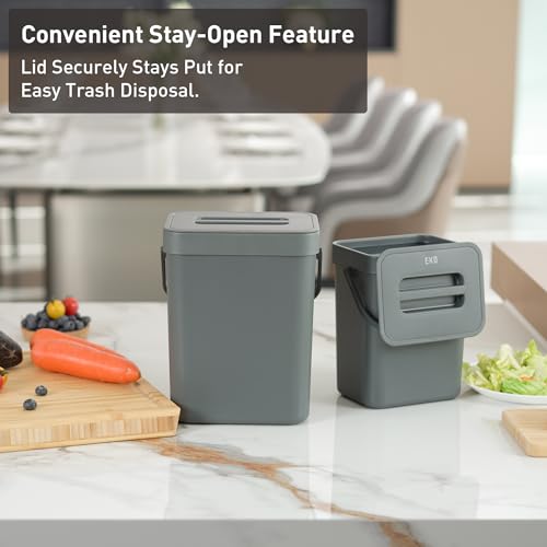 EKO Puro Mini WallMounted Kitchen Trash Can with Lid Food Waste Caddy 132 Gall 5L Grey - Image 3