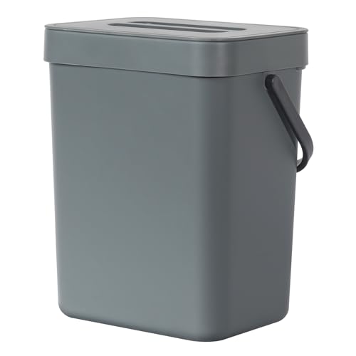 EKO Puro Mini WallMounted Kitchen Trash Can with Lid Food Waste Caddy 132 Gall 5L Grey - Image 1