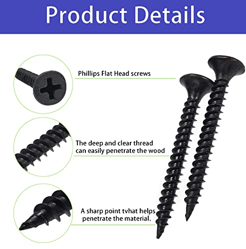 JERLITU 480pcs Wood Screws Assortment Kit, M3 M4 Small Screws Set, Phillips Drive Flat Head Self Tapping Screw, CabinetScrew, Black Wood Screws, 8 Sizes Short Screws Fasteners with 30pcs screwAnchorss - Image 3