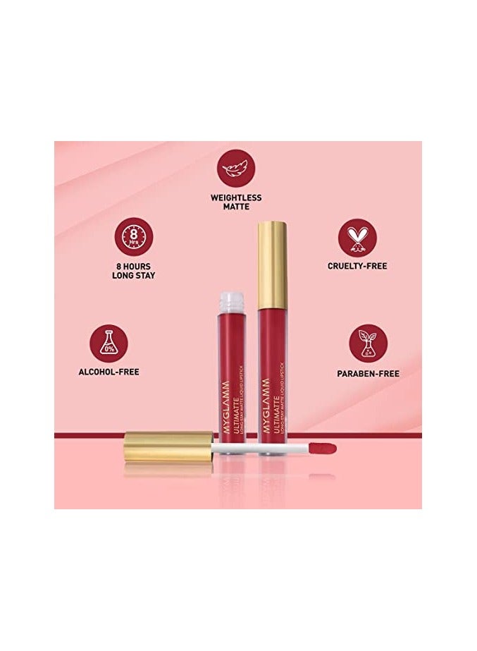 MyGlamm Ultimatte Long Stay Matte Liquid Lipstick-Crimson Starlet-2.5ml - Image 2