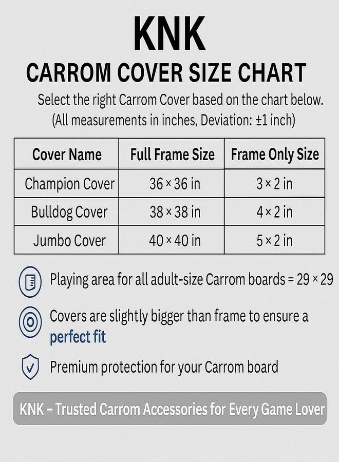 KNK Polyester Carrom Board Cover Champion Board Quality - Full & Half Carrom Cover with Extra Pocket for Coins, Striker & Powder (Champion Half Cover), Black - Image 5