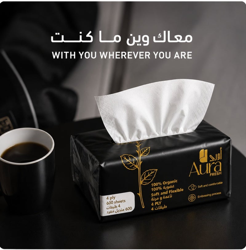 AURA Soft Facial Tissue 10 Pack x 600 Sheets, 4 Ply Premium Soft & Strong Tissue Paper, Ultra Soft Facial Tissues for Home, Office, Car & Travel, Gentle on Skin, White Tissue Napkins - Image 5