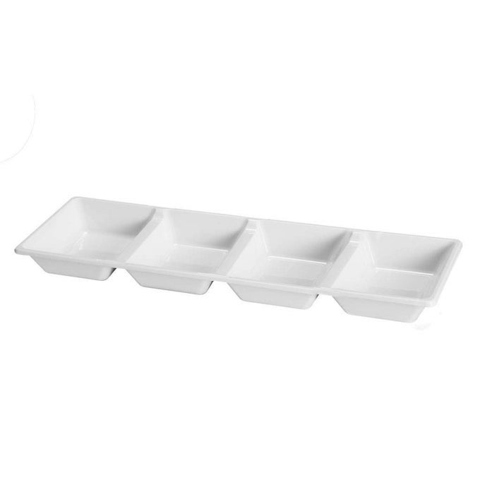 ELEGANT WHITE RECTANGULAR 4SECTION PLASTIC DISPOSABLE TRAYS 16 X 5 PACK OF 3 PREMIUM QUALITY DESIGN PERFECT FOR PARTIES EVENTS