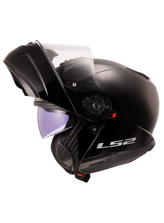 LS2 STROBE II Flip-Up Motorcycle Helmet Gloss Black Size L | Full Face Modular Helmet - Image 3