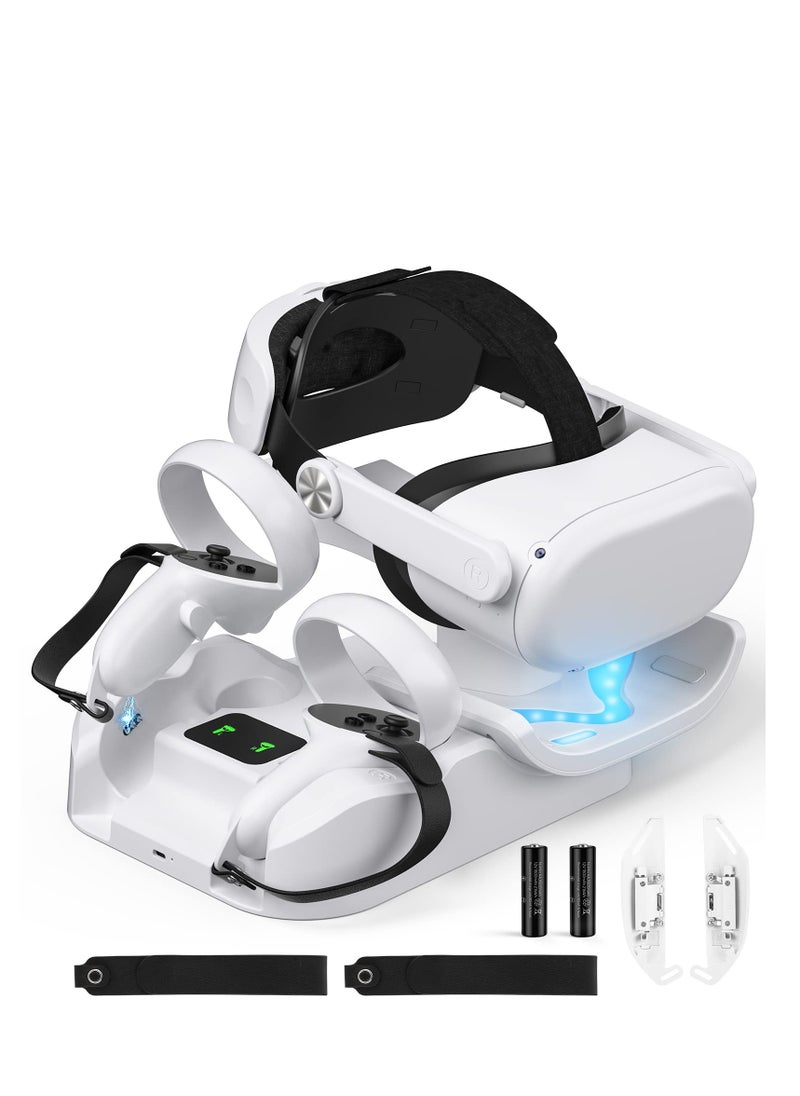 SYOSI قاعدة شحن لسماعة الواقع الافتراضي Quest 2 وحامل شحن لـ OculusMeta Quest 2 محطة شحن عالية السرعة لسماعة الواقع الافتراضي وأجهزة التحكم باللمس، شحن سريع مع مؤشر LED ملون  - Image 1