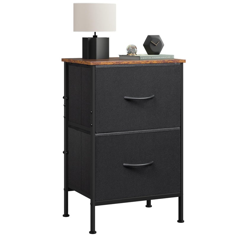 WLIVE Nightstand, Nightstand with 2 Drawers, Bedside Furniture, Night Stand, Small Dresser for Bedroom, College Dorm, End Table with Fabric Bins, Dormitory, Black and Rustic Brown - Image 1