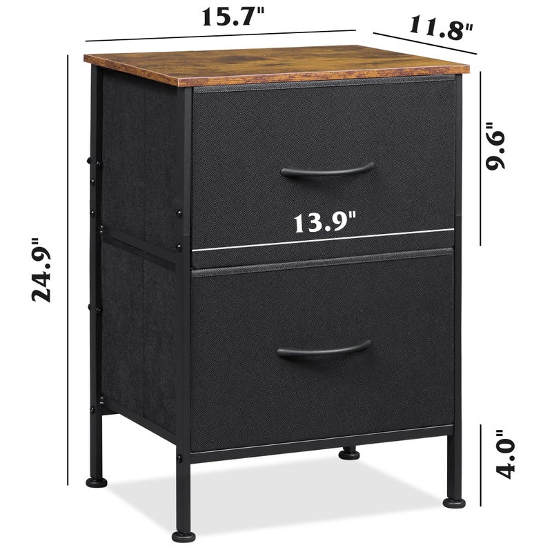 WLIVE Nightstand, Nightstand with 2 Drawers, Bedside Furniture, Night Stand, Small Dresser for Bedroom, College Dorm, End Table with Fabric Bins, Dormitory, Black and Rustic Brown - Image 4