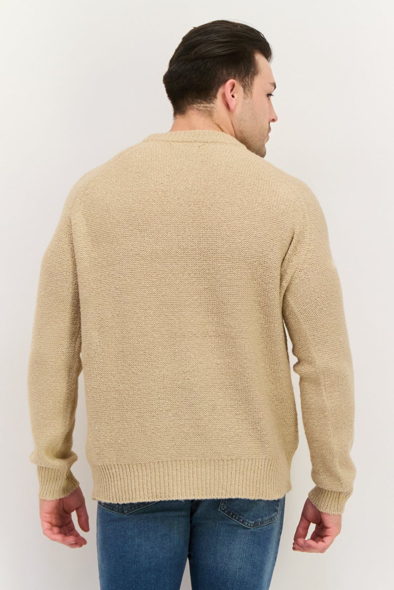Threadbare Men Crew Neck Long Sleeve Knitted Sweater, Beige - Image 4