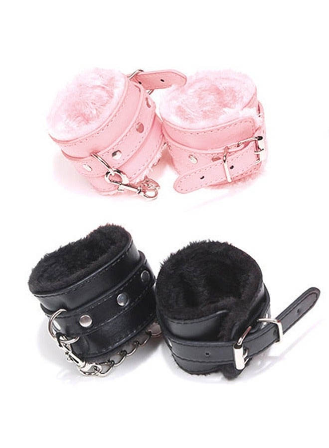 2 Pcs Black and pink Handcuffs Toy with Key for Masquerade or Themed Parties