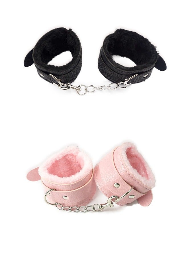 2 Pcs Black and pink Handcuffs Toy with Key for Masquerade or Themed Parties