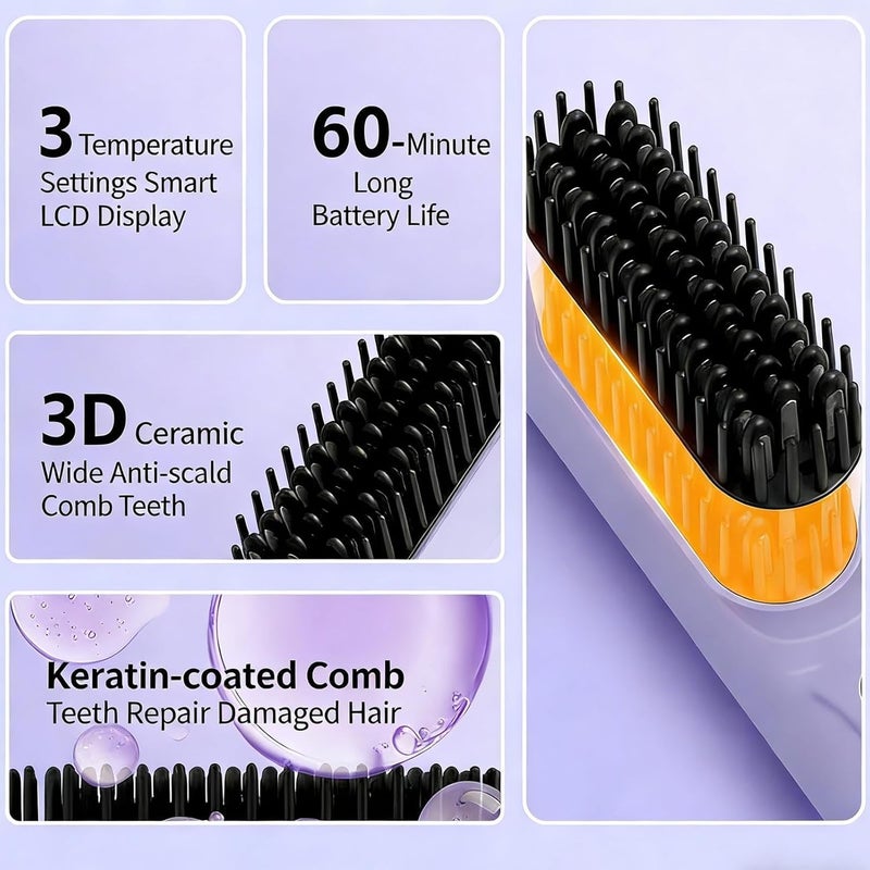 Hair Straighteners for Women | LCD Display Straightening Comb,Heated Straightening Brush Hair Comb - for Women Girls Long Short Styling Home Travel Party Daily Dating Wedding - Image 4