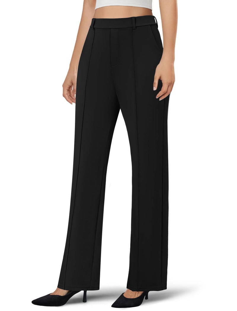 DLOODA Women's Dress Pants Business Casual Stretchy Work Pants High Waisted Pull On Slacks Office Wide Leg Trousers Black - Image 1