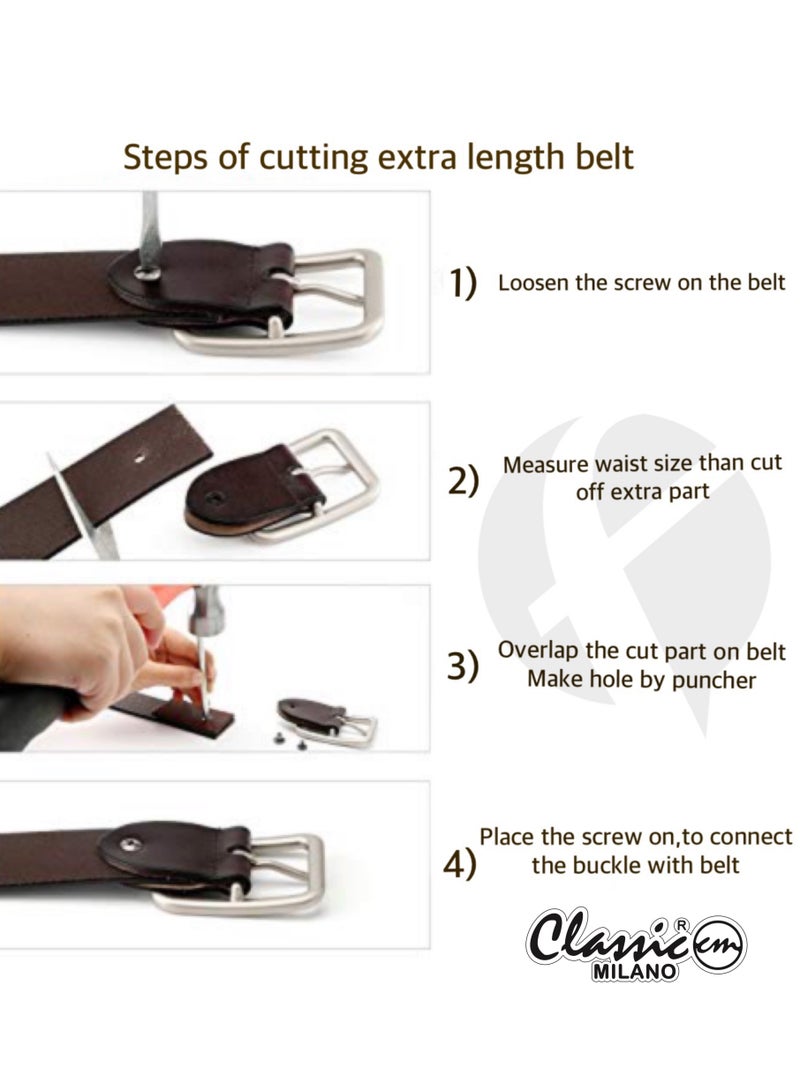 CLASSIC MILANO® Genuine Leather Belt Men in an elegant GIFT BOX; Classic Jean Belt; Belts for men Mens belt Leather; Pin Buckle 35MM - Image 5