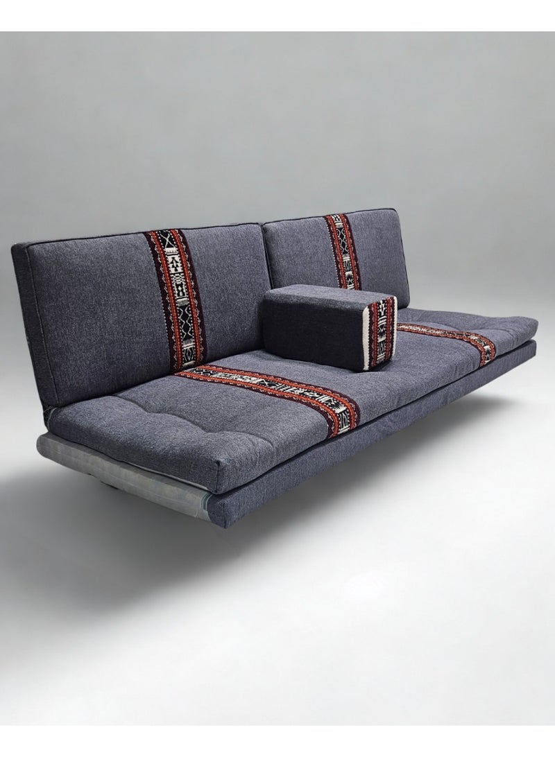 سمارت هوم جلسة أرضية تراثية عربية لأربعة أشخاص 4 قطع  بمقاس (طول 70 سم × عرض 200 سم × ارتفاع 60 سم) – مفروشات مجالس عربية مريحة مع مسند وظهر مزخرف – جلسة أرضية للمنزل، الضيوف، المخيمات والرحلات - مجلس يكفي 4 اشخاص - Image 1